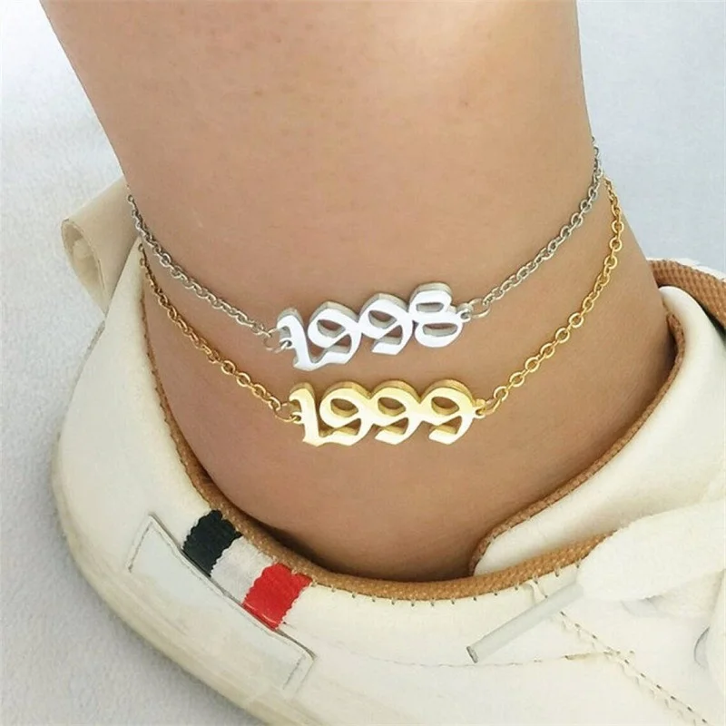 

Birth Year Anklets For Woman Stainless Steel Gold Silver Anklet Party Wedding 1990-2019 Women Jewelry Accessories Birthday Gift