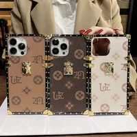 luxury brand designer square leather case for xiaomi mi 11 lite 10 redmi note 10 9s 8 9 pro redmi 8 9 a 9c shockproof back cover