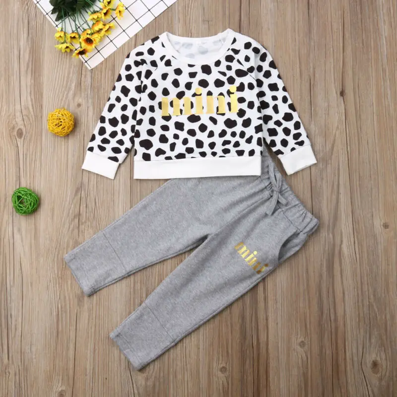 Осенняя одежда для маленьких девочек комплект из 2 предметов леопардовые Топы +