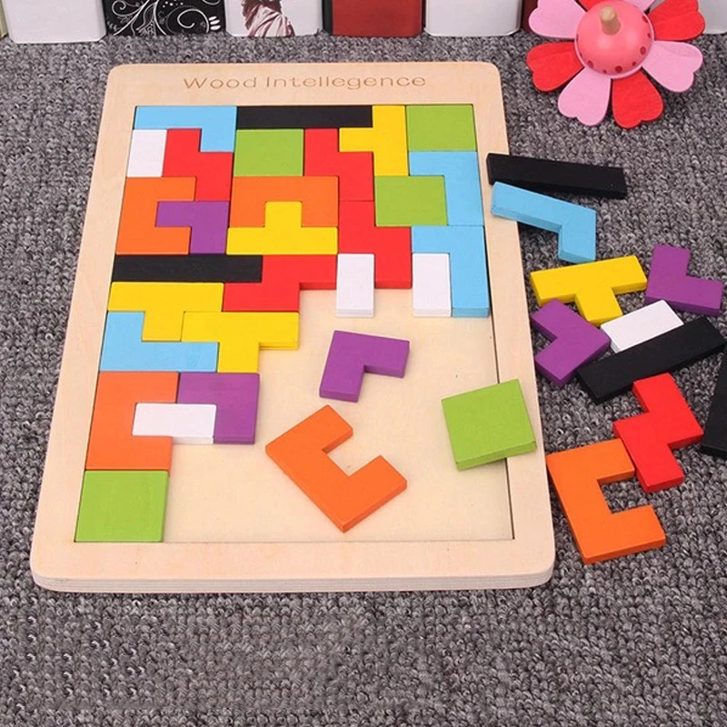 

Красочная 3D головоломка, деревянная математическая игрушка танграмма, игра тетрис, детская Дошкольная Волшебная интеллектуальная обучающ...