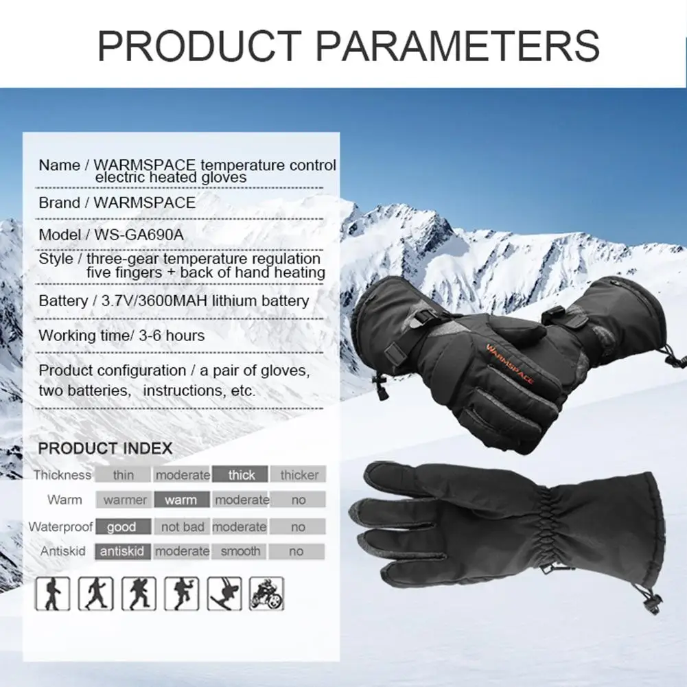 

Electric Heated Gloves With3600mAh Rechargeable Battery Powered Heat Gloves Waterproof Winter Thermal Warm Gloves For Outdoors