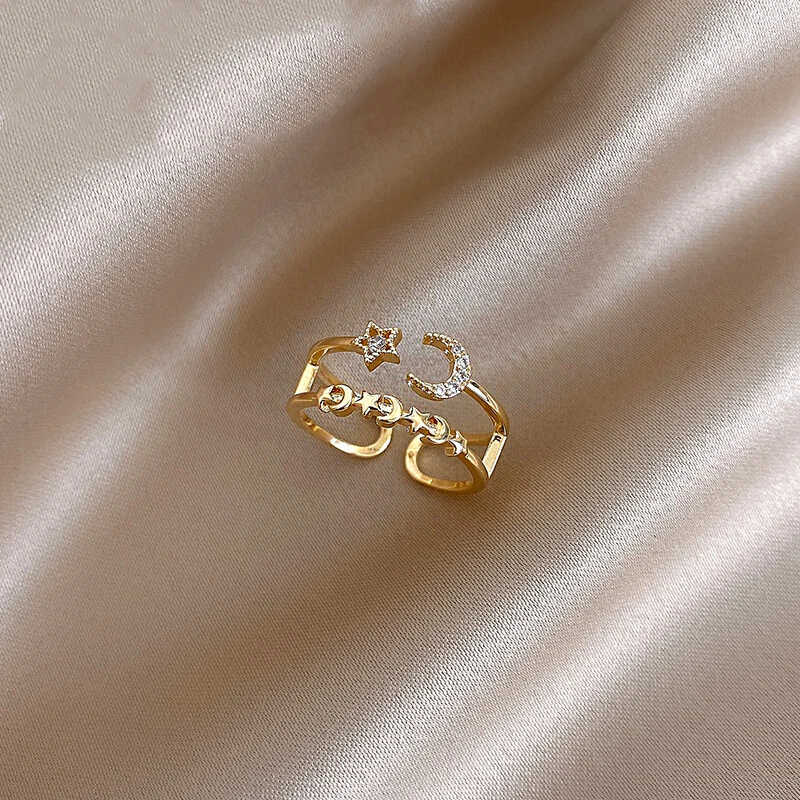 

Fashion Moon Stars Charm Rings for Women Adjustable Opening Design Temperament High Quality Jewelry AAA Zirconia Wedding Party