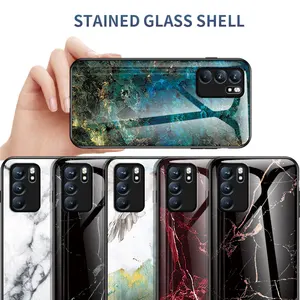 Luxury Marble Glass Soft Silicone Frame Hard Cover For OPPO REALMEGT REALMEEX RENO2Z ACE RENO4PRO RE in Pakistan