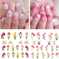 6pcsset nail water decals colorful tulip flowers transfer stickers floral nail art slider sticker dutch windmill tattoo decals