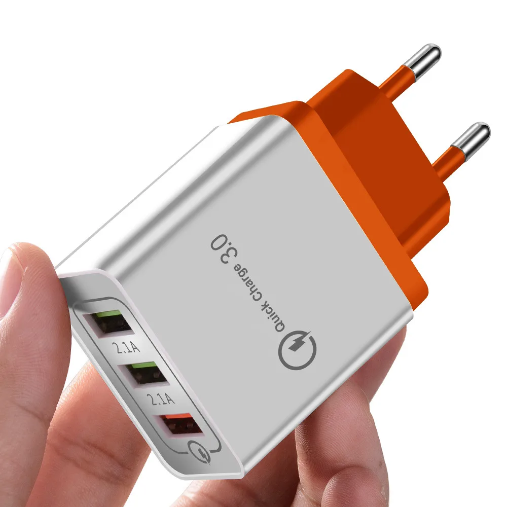 Олаф USB зарядное устройство ЕС 3 порта Быстрая зарядка 3,0 путешествия мобильный телефон зарядное устройство адаптер для iPhone Xiaomi samsung huawei LG быстрая QC 3,0 - Тип штекера: Orange