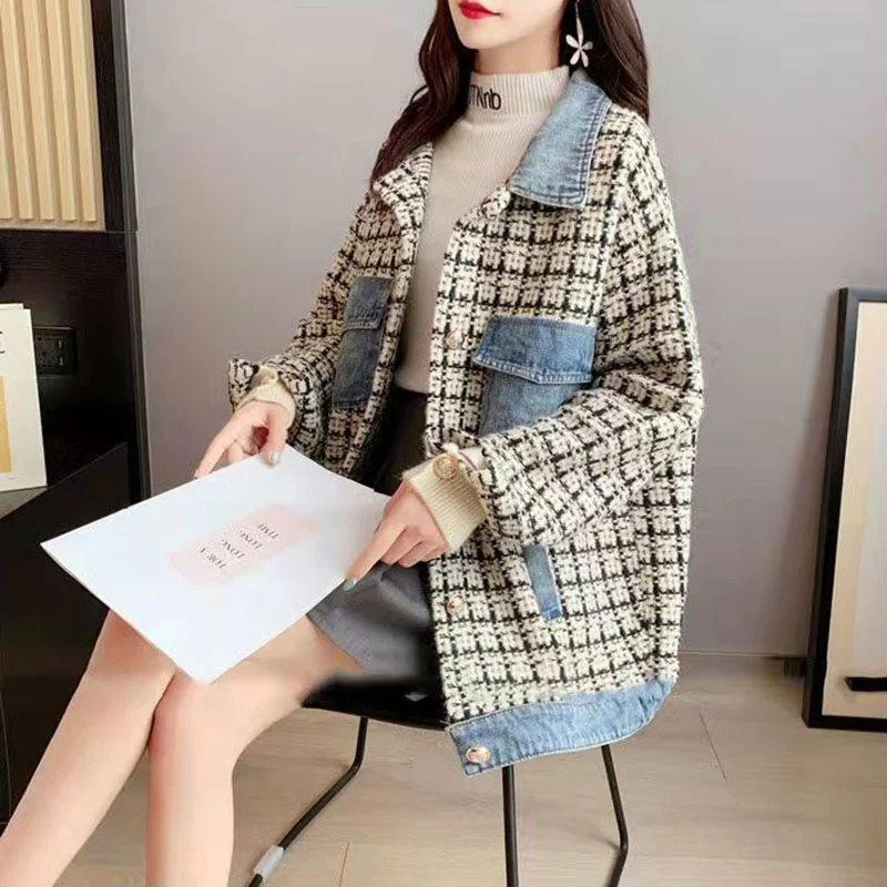 Женская джинсовая куртка с длинным рукавом Свободный вязаный кардиган из денима