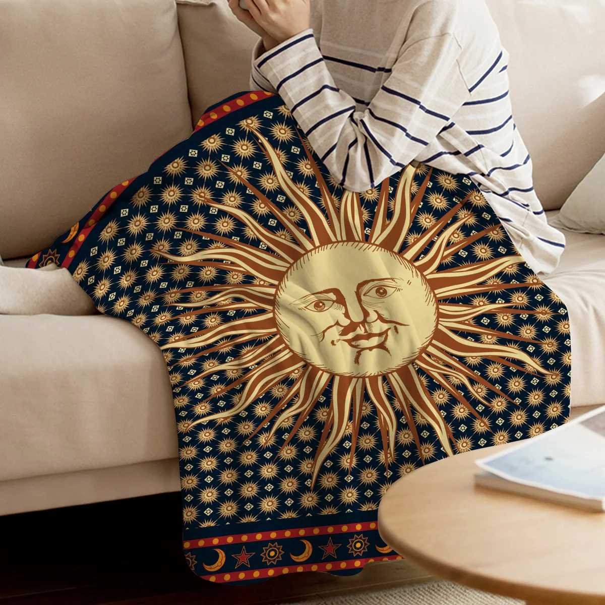 Indian Mandala Solar Celestial Body Printed Nap Blanket Soft Comfortable Velvet Plush Blankets  Дом и