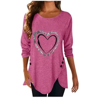 valentines day style heart printed woman tshirts long sleeve o neck ladies tops pullover t shirt love print t shirt