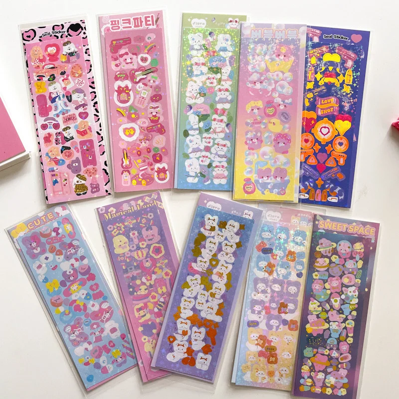 1Pc Ins Cute Animal Shiny Laser Sticker Creative Handbook Hand Account DIY Decorative Material Stickers Stationery 10 Style