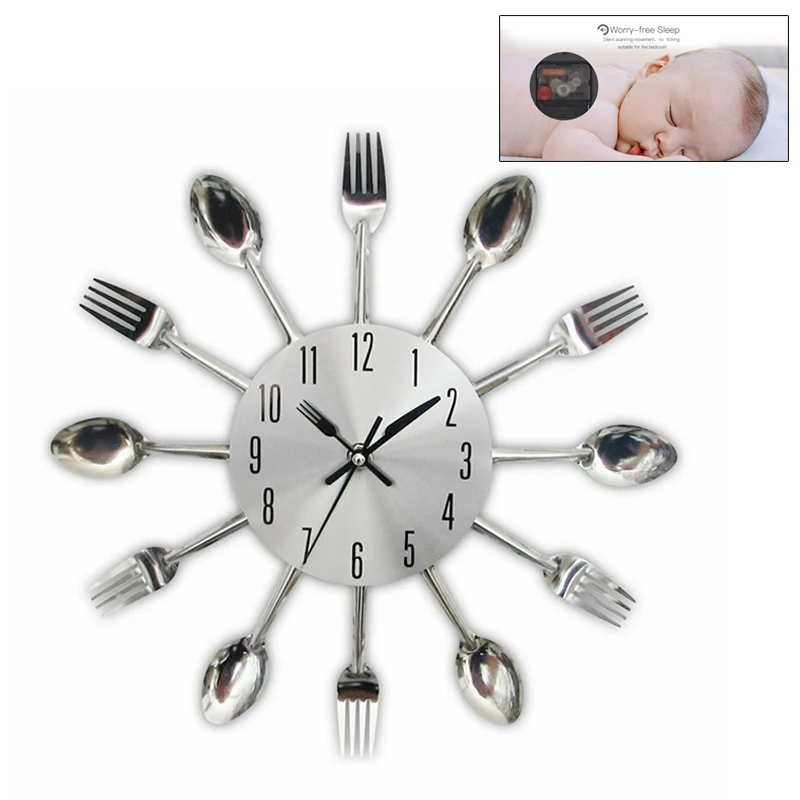 

Metal Kitchen Wall Clock Spoon Fork Creative Quartz Wall Mounted Clocks for The Kitchen Home Decor Clock In Wall 2021 Hot Sale