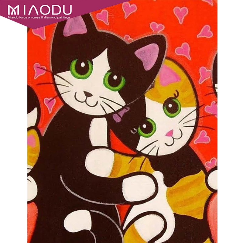 

MIAODU 5d Diamond Painting Cartoons Animals Colorful Loving Cat Couple Cross Stitch Resin Diy Mosaic Home Art Wall Decor