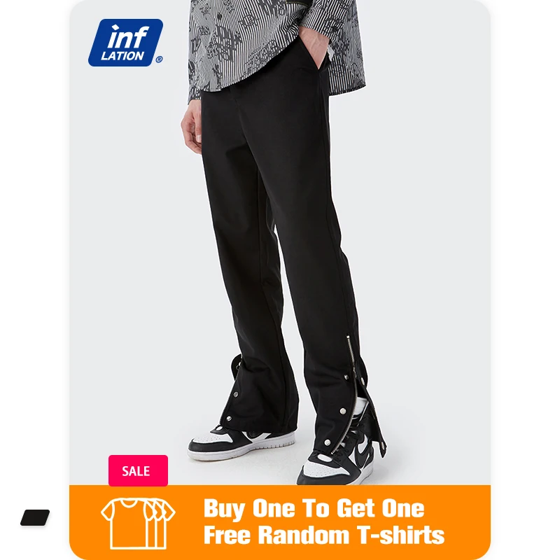 

INFLATION Black Skinny Pants Men Streetwear Trendy Zipper Leg Opening Hip Hop Pants Men Slim Fit Casual Pants Male Trousers