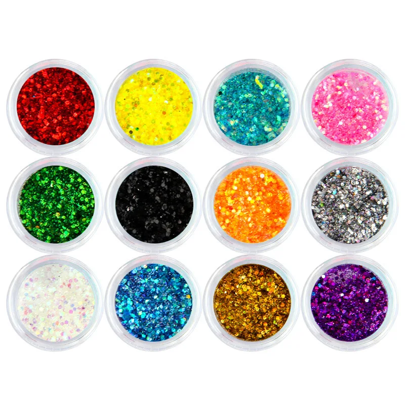 12 смешанных цветов случайные Блестящие Блестки для ногтей Советы Дизайн