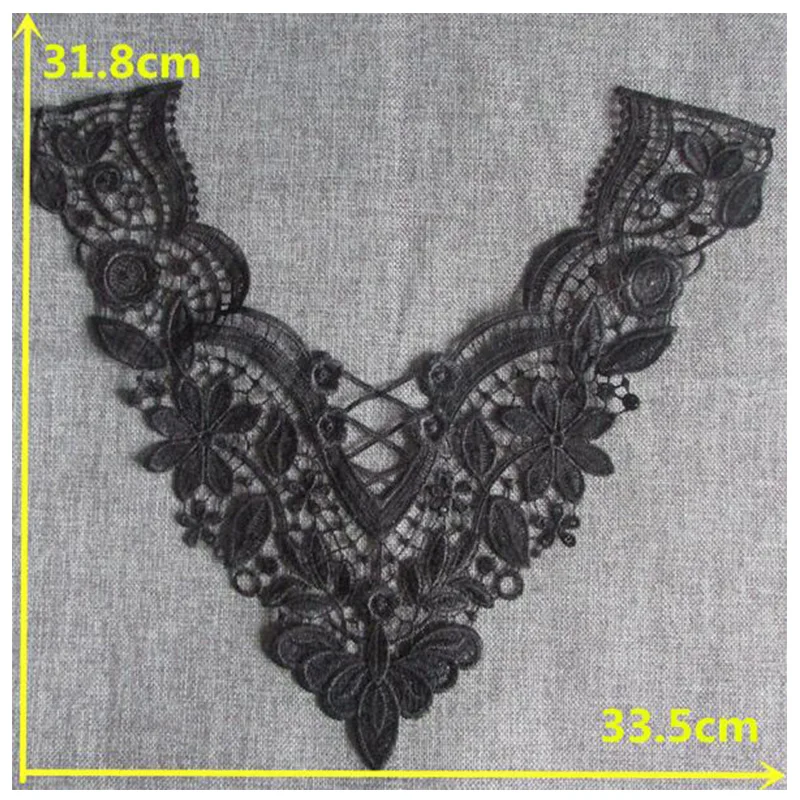 Популярная хлопковая черная вышивка 3D Цветочная искусственная аппликация