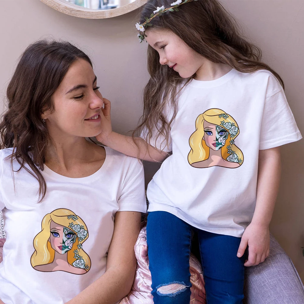 

Disney Cute Princess Child Clothes Summer Women's Shirt Aesthetic Family Look Outfits Fashion Mama and Daughter Brands T-shirts