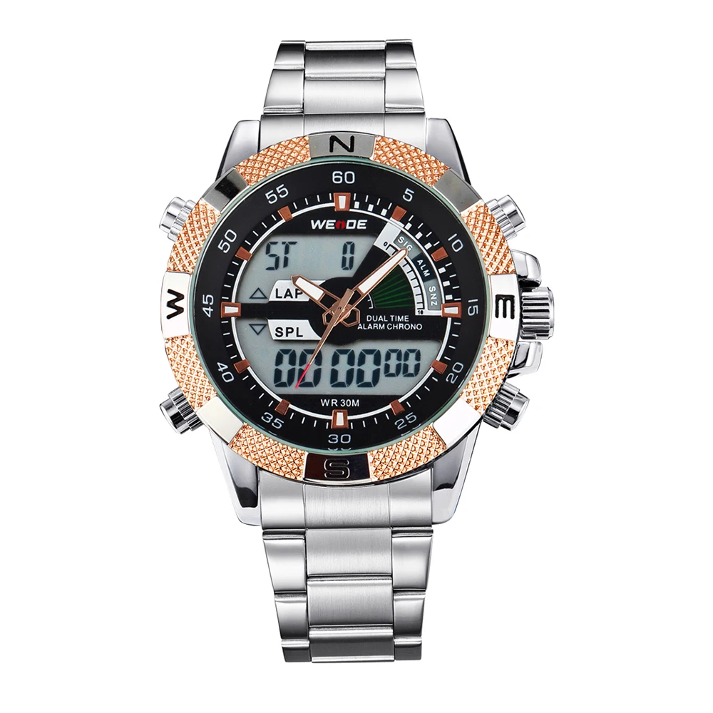WEIDE lcd Цифровые многофункциональные кварцевые мужские часы модный стальной
