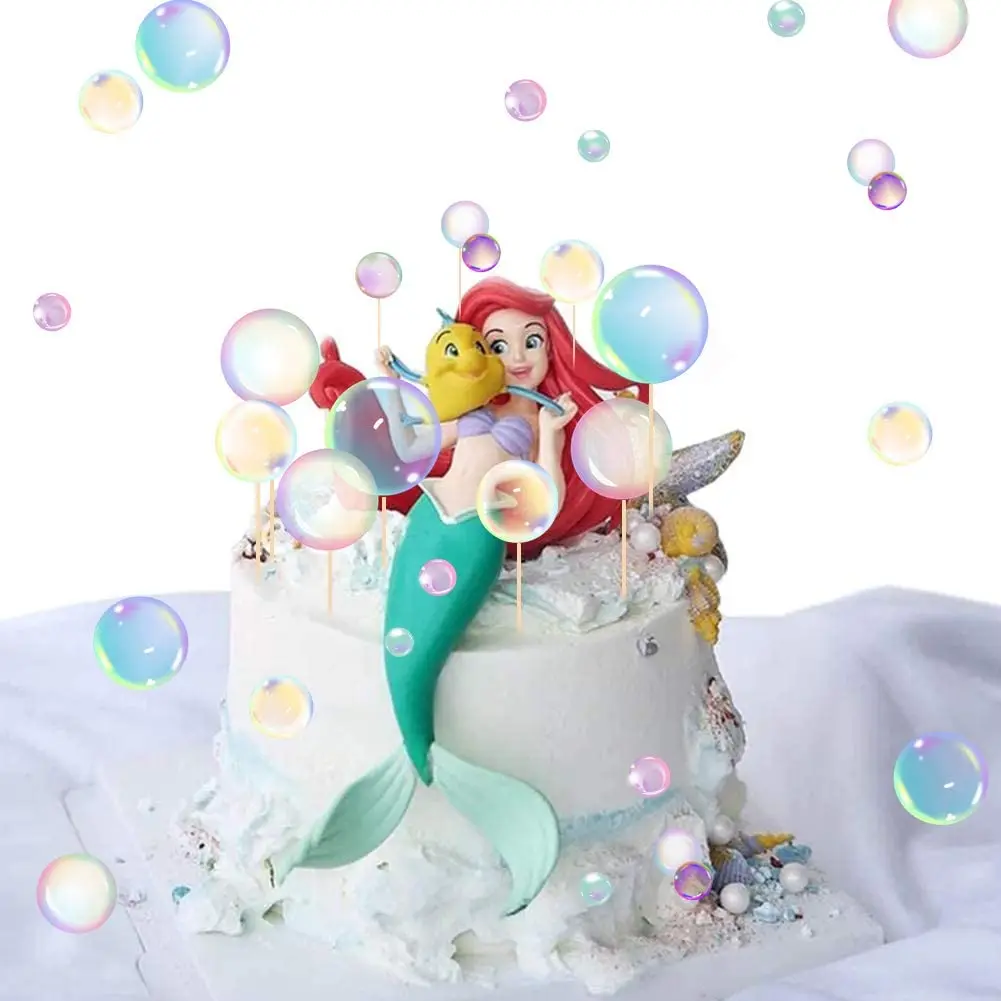 27 piezas de decoraci&oacute;n de pastel de fiesta bajo el mar, adornos de pastel de burbujas, pegatina de burbujas de arco&iacute;ris, suministros de fiesta para ni&ntilde;os, cumplea&ntilde;os-3