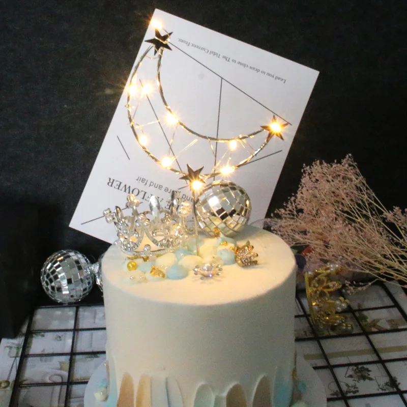 Романтический Королевский Железный Звездный Луна С Днем Рождения CakeTopper светодиодный светильник аксессуары вечерние принадлежности Свадебные украшения