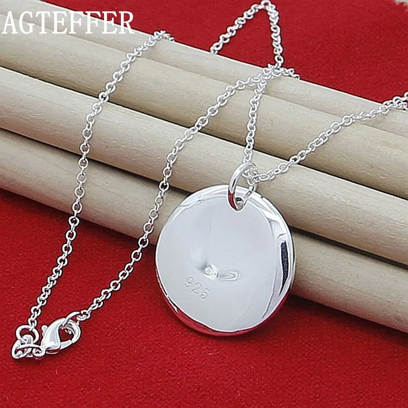 

AGTEFFER 925 Sterling Silver Bump Round Pendant Necklace 18 Inch Chain For Women Wedding Engagement Party Fashion Charm Jewelry