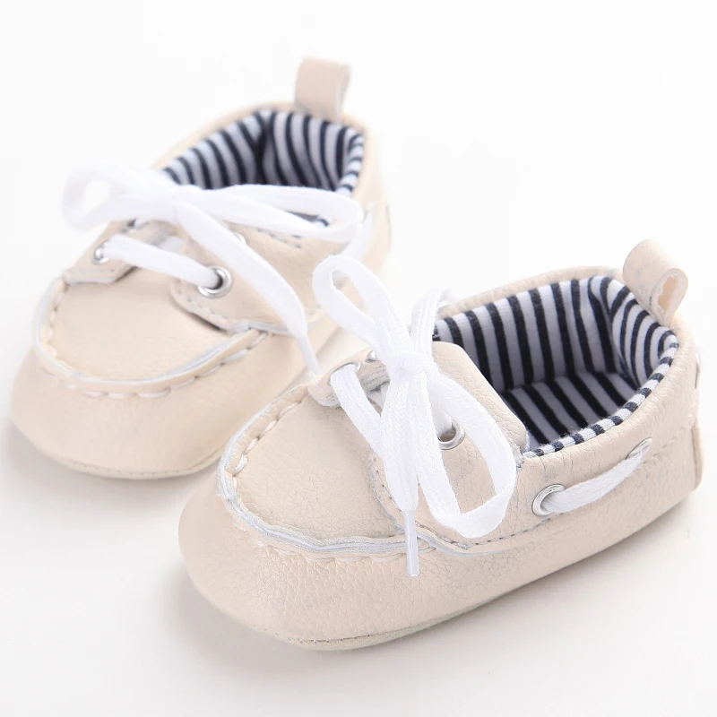 Бежевый Для младенцев, одежда для малышей для мальчиков и для девочек на мягкой подошве обувь для младенцев кожи, на нескользящей подошве, для тех, кто только начинает ходить, для новорожденных и детей до 18 месяцев - Цвет: Бежевый