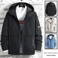 2022 spring autumn mens new hooded zipper jacket loose outdoor leisure fashion solid color coat clothing streetwear m 4xl