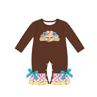 2021 new style pure cotton baby girl romper brown long sleeved trousers turkey embroidered childrens holiday costume