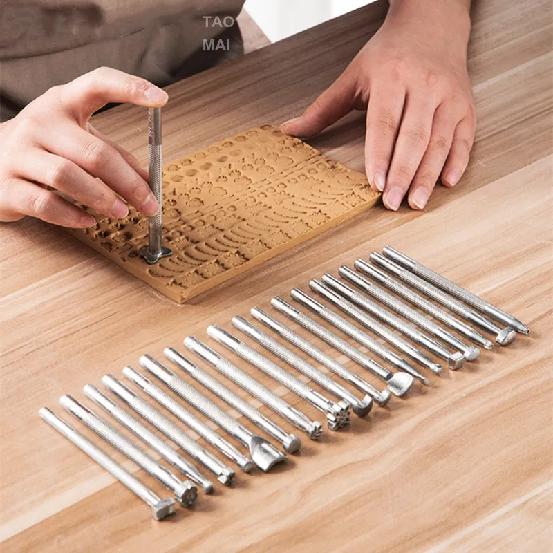 

20pcs Ceramic Art Alloy Printing Tools Sets Texture Seal Printing Punch DIY Craft Tools Mud Shaping Pottery Clay Ceramic Tools