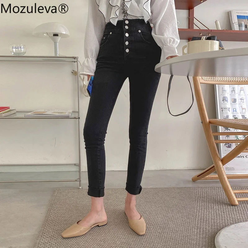 Осенние винтажные однобортные женские джинсовые брюки-Капри из денима с высокой