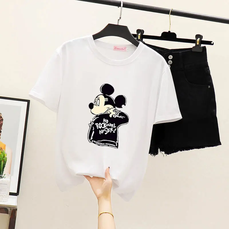 

2020 New Summer Mickey Mouse Women Lettered Printing Short-Sleeved T-shirt Korean-Style Loose Top Bottoming Shirt Women Shirts