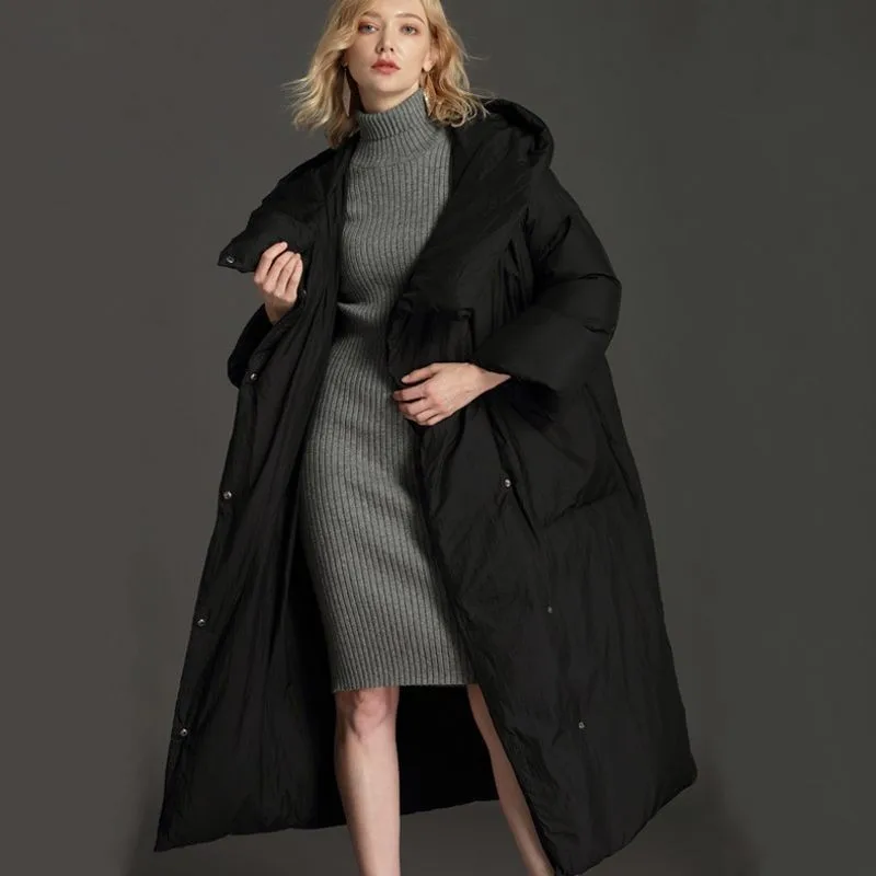 Повседневная Свободная длинная пуховая куртка большого размера 7XL с капюшоном