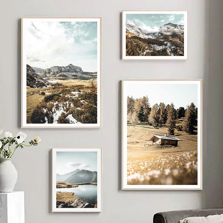 

Snow Mountain Lake House Deer Bird Wheat Wall Art Canvas Painting Nordic Posters And Prints Wall Pictures For Living Room Decor