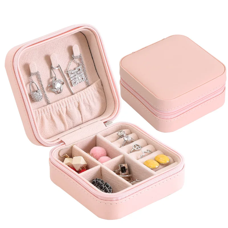 

Jewelry Casket Locked PU Leather Storage Box Compartment Portable Jewelry Organizer Necklaces Ring Jewelry Box Makeup Organizer