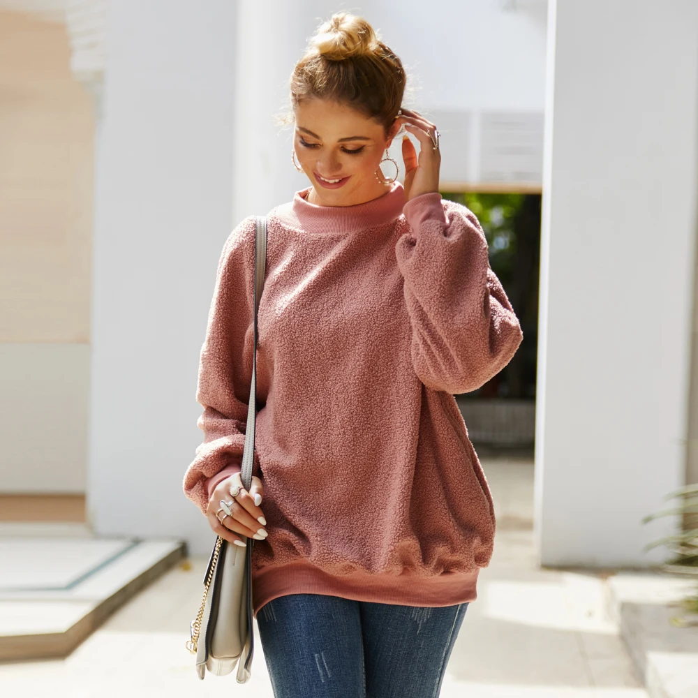 

Plus velvet sweater women autumn and winter pullover long sleeve plush teddy blouse