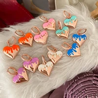 enamel dripping heart charm dangle earring rose gold color pastel enamel colorful fashion female jewelry