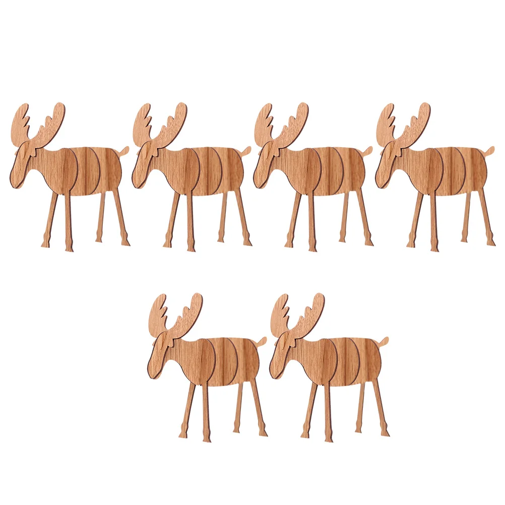 

6Pcs Wooden Christmas Elk Ornament Creative Elk Shape Assembly Toys Xmas Decor
