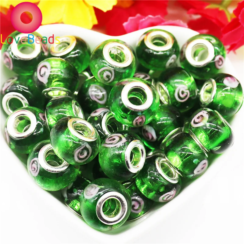 

10Pcs Lampwork Glass Flower Murano Large Hole Spacer Beads Fit Pandora Bracelet Snake Chain Pendant Charms DIY Jewelry for Women