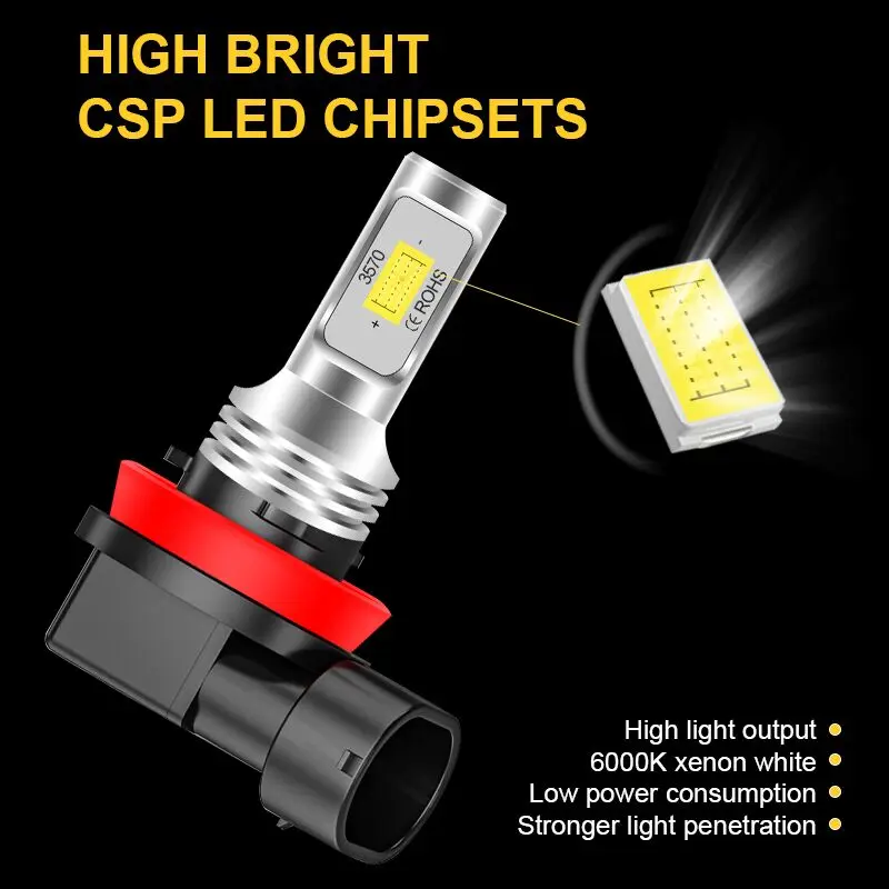 2x 2000LM H8 H11 светодиодный Canbus H7 9006 HB4 противотуманных фар для Volkswagen BMW Benz Audi A3 8P A4 B8 B6 A6