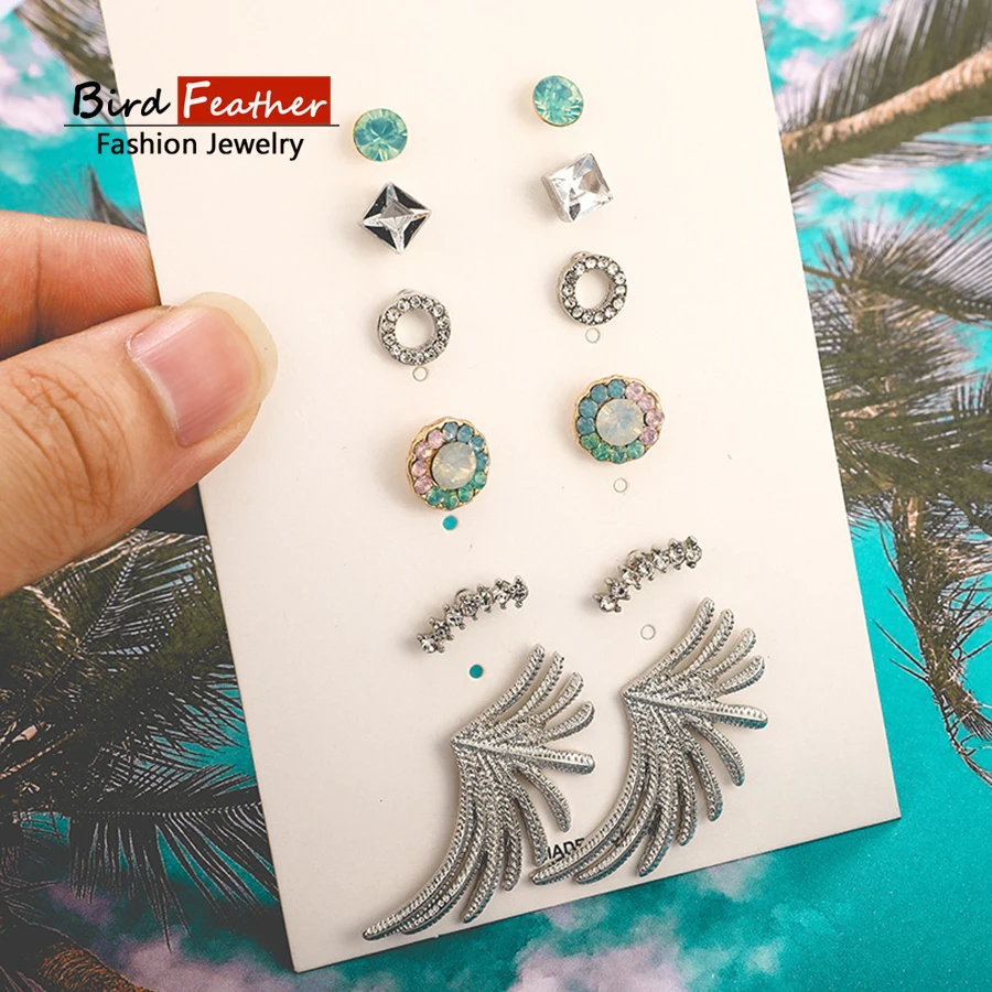 Модные оригинальные Кристальные серьги в виде листьев Комплект сережек для
