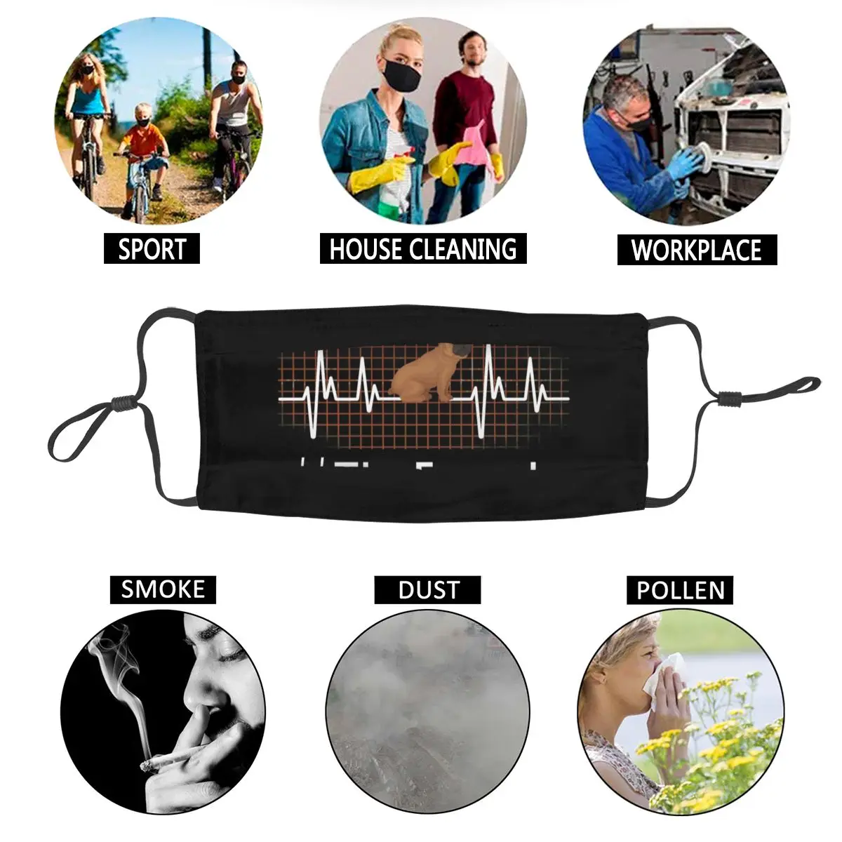 

French Bulldog Heartbeat Mask Dustproof Non-Disposable Pet Dog Face Mask Protection Cover Adult Respirator Mouth-Muffle