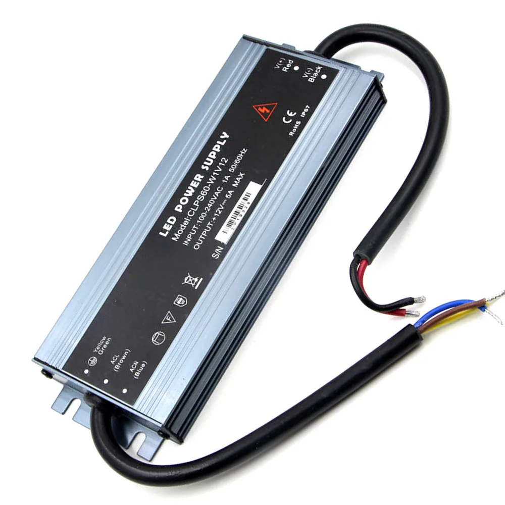 Ультратонкий водонепроницаемый IP67 Светодиодный драйвер 12V AC/DC 45W 60W 100W 120W 150W до