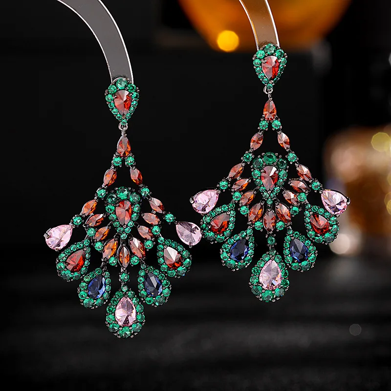 

Bilincolor Vintage Green Color Sector Earring for Lady Gift Jewelry