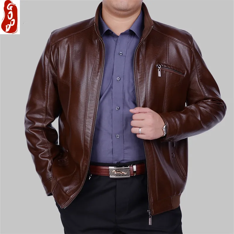 

2021 leather jacket men Spring Autumn Casual business jacket Middle aged Men veste cuir homme jaqueta masculina de couro HH021