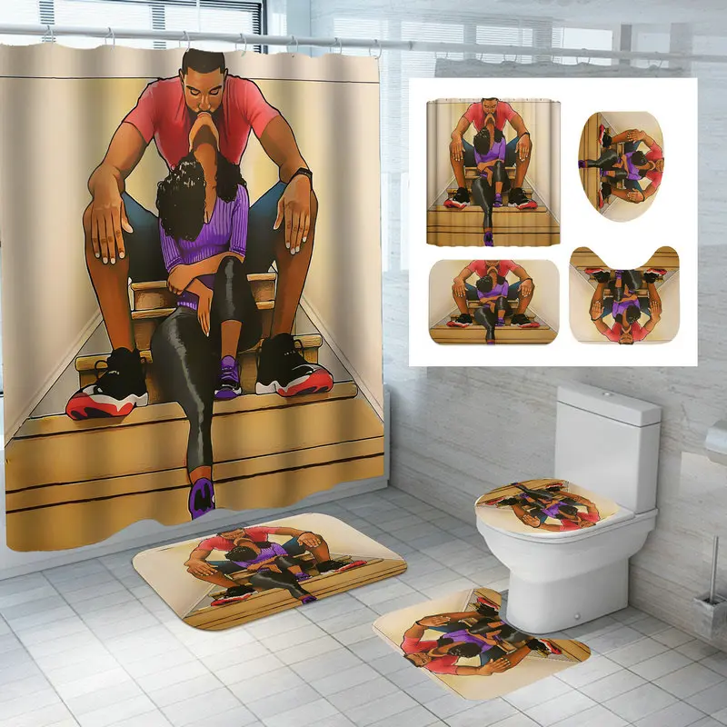 funny african american home print shower curtains waterproof explode women bathroom curtain bath antiskid carpet toliet rug set free global shipping