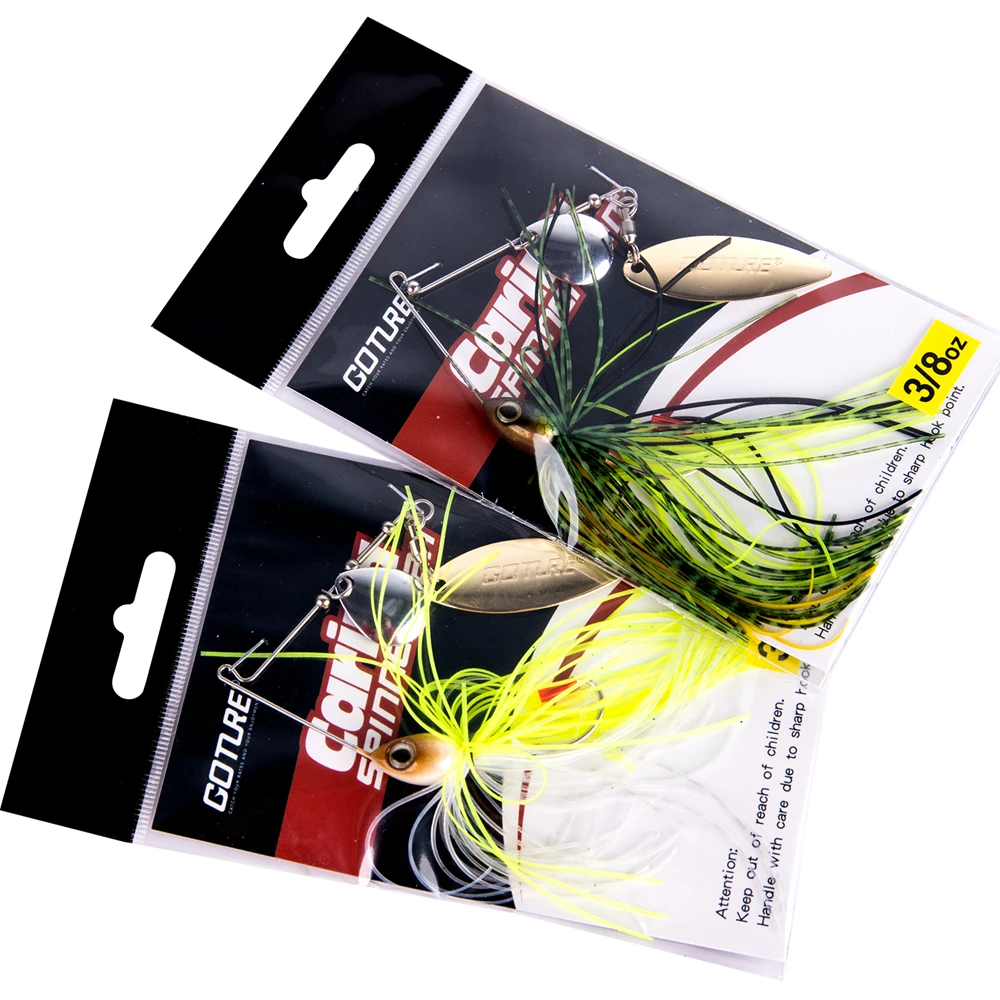 Goture New Spinner Bait 10g 14g Fishing Lure 3D Eyes Tandem Willow + Colorado Bladed Spinnerbait Buzzbait For Bass Fishing