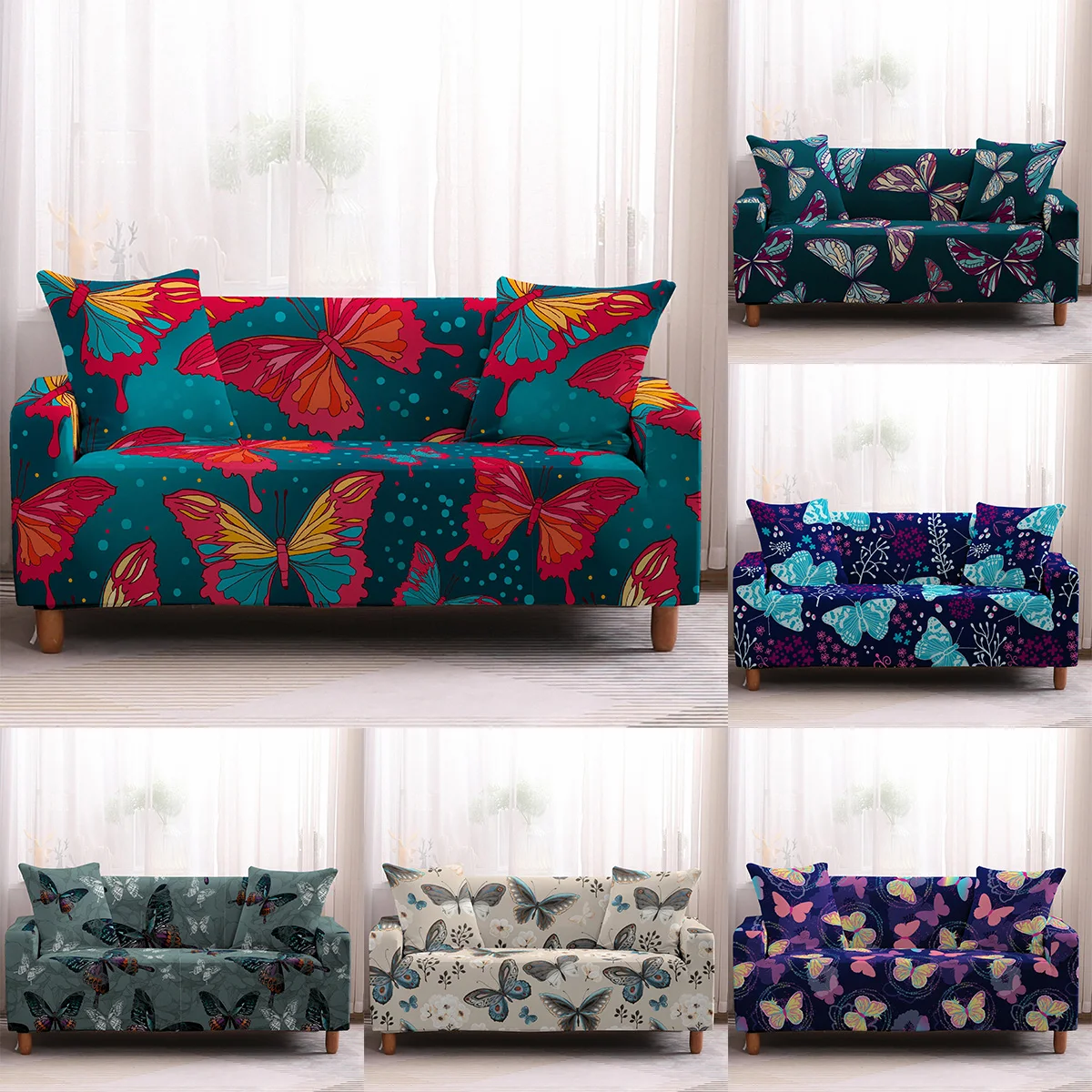 Открытого типа Красочная бабочка с цветочным принтом чехлы для диванов спандекс