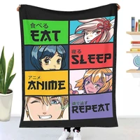 cute kawaii manga gift cute anime eat sleep anime repeat throw blanket 3d printed sofa bedroom decorative blanket children adult