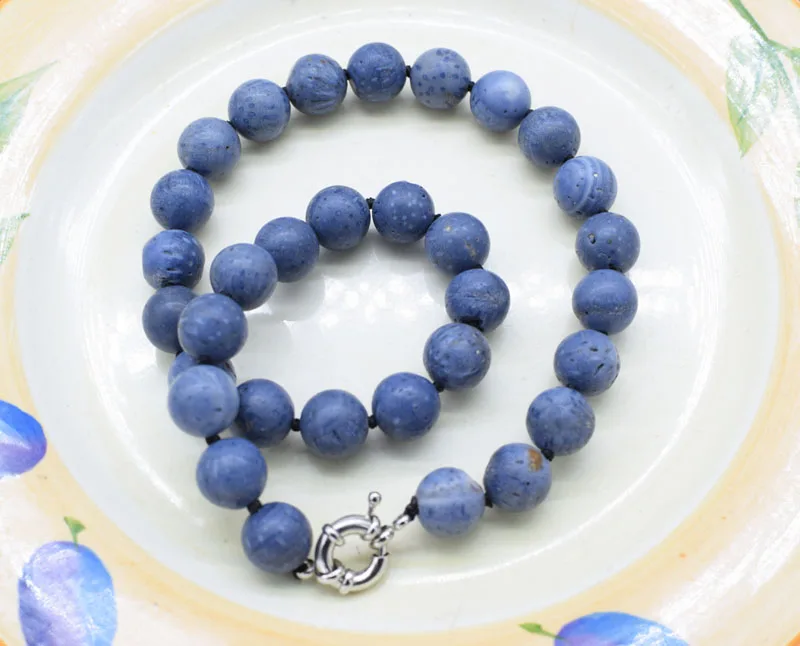 

12mm blue coral smooth round necklace 18inch wholesale beads FPPJ nature
