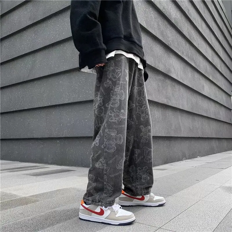 

Black Jeans Men's American Vibef Pants High Street Retro Ins Fashion Brand Spring and Autumn Straight Tube Loose Wide Leg Pants