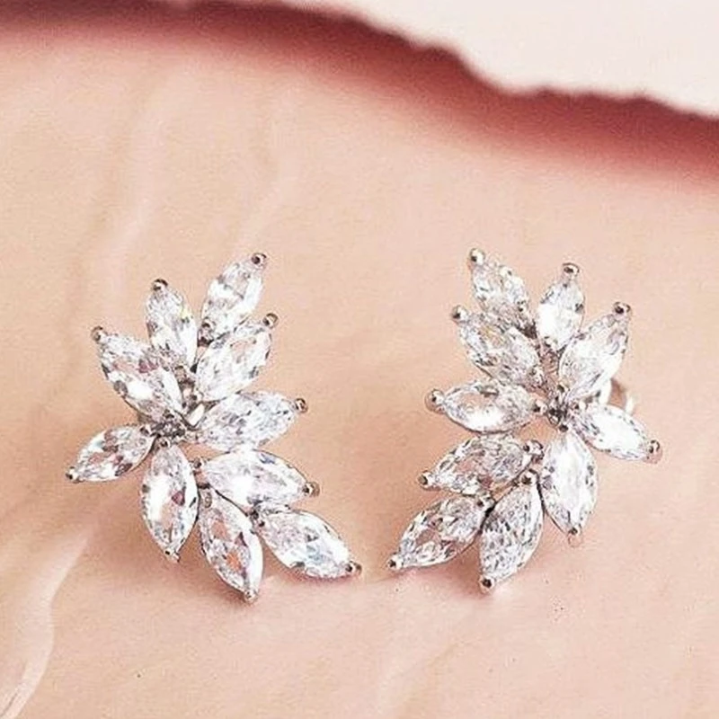 

Изысканные блестящие женские серьги CAOSHI с кристаллами для свадебной церемонии золотого/серебряного цвета в форме листа дизайнерские аксес...