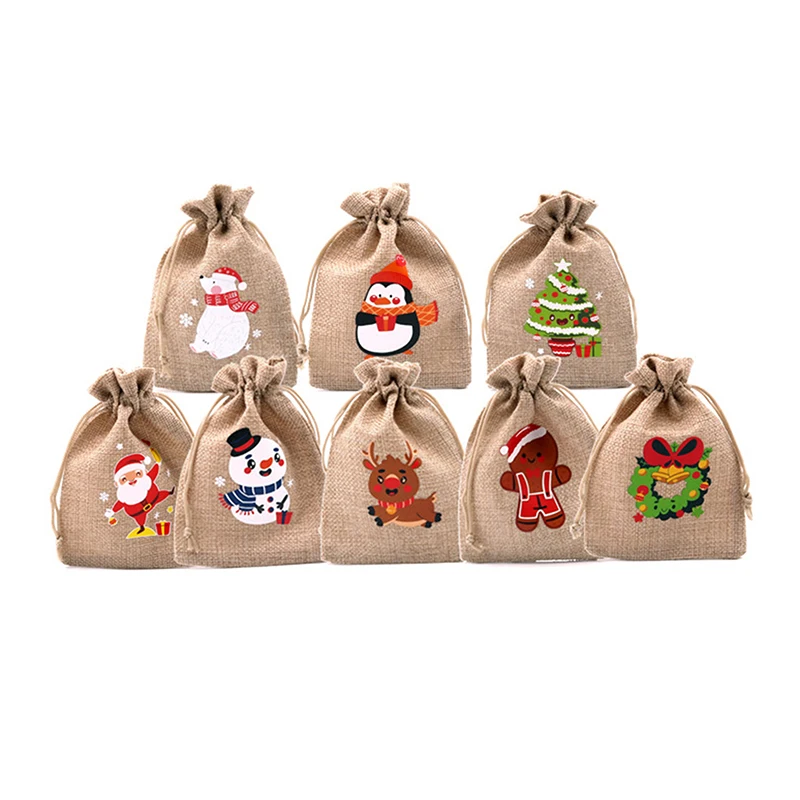 

5pcs Color Printing Elk Burlap Bag Christmas Gift Jewelry Bag Wedding Party Decoration Drawer Bag Sachet Bag
